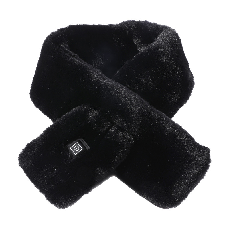 V888-ELOSUNG15184-212407-00 Black Adjustable Electric Heated Scarf with Plush Fabric - 3 Heat Settings - Image 1