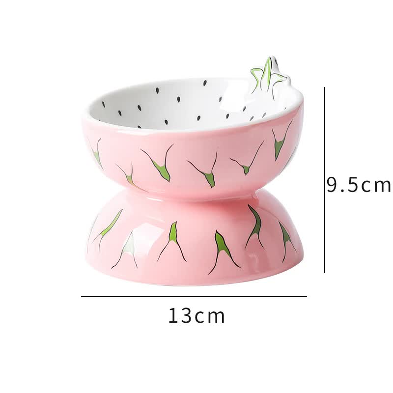 V888-ELOSUNG15219-212517-00 Ceramic Elevated Pet Food Bowl - Cute Pitaya Pattern Design for Cats and Small Dogs - Image 1