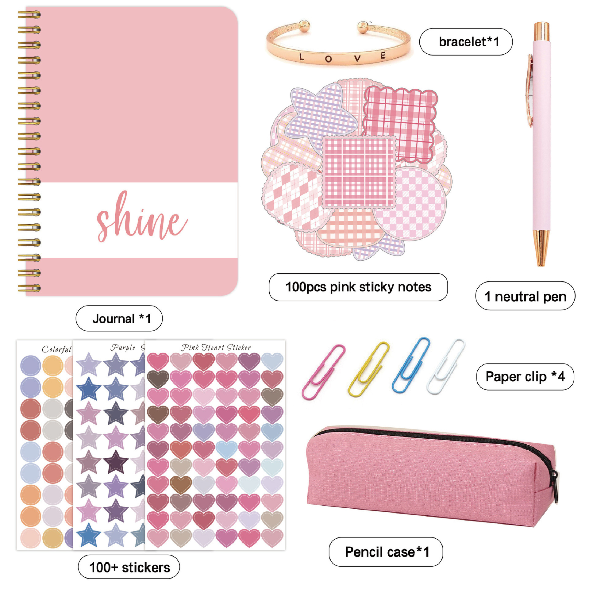 V888-ELOSUNG15240-212524-00 Kids Creative Journal Gift Set(Pink) - Notebook, Pen, Stickers, and Accessories - Image 1