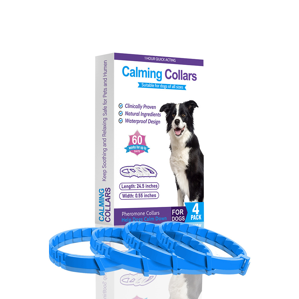 V888-ELOSUNG15266-214552-00 Blue Calming Collars for Dogs - Natural Stress Relief, Adjustable, 4 Pack - Image 1