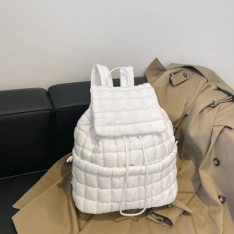 V888-ELOSUNG15388-212926-00 Lightweight Quilted Nylon Backpack with Adjustable Straps - White - Image 1