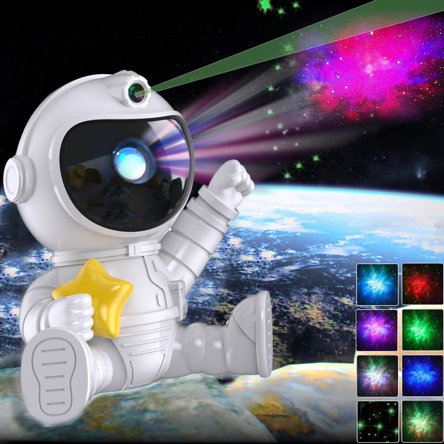 V888-ELOSUNG15434-213677-00 Astronaut Galaxy Projector Night Light with Remote Control(Pentagram) - Image 1