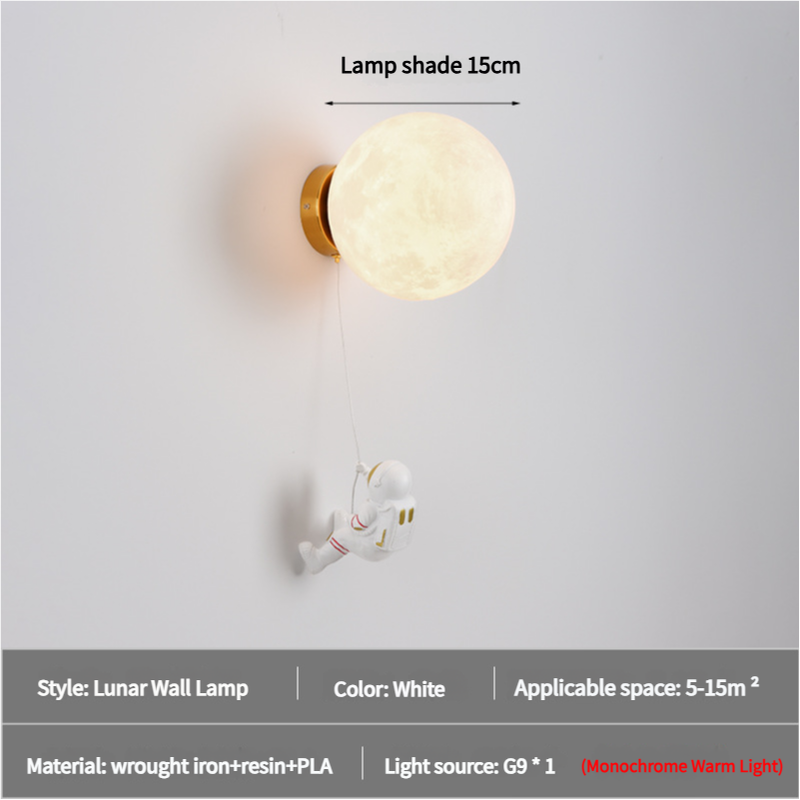 V888-ELOSUNG15443-213736-00 Astronaut Moon Wall Lamp with Warm Light,Diameter 15cm - Image 1
