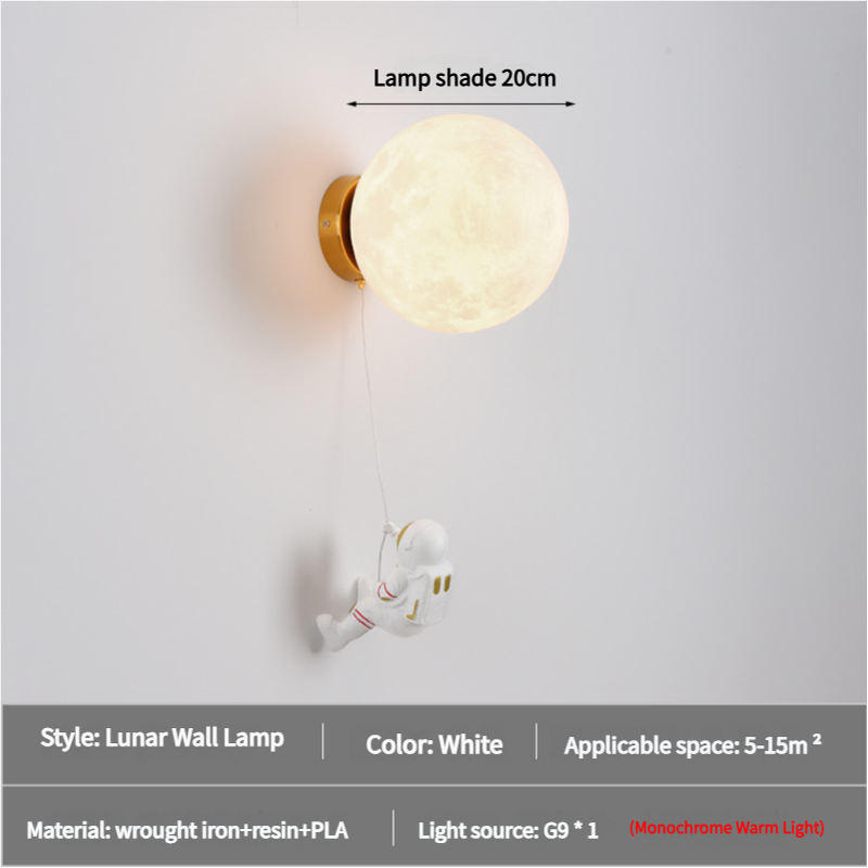 V888-ELOSUNG15448-213747-00 Astronaut Moon Wall Lamp with Warm Light,Diameter 20cm - Image 1