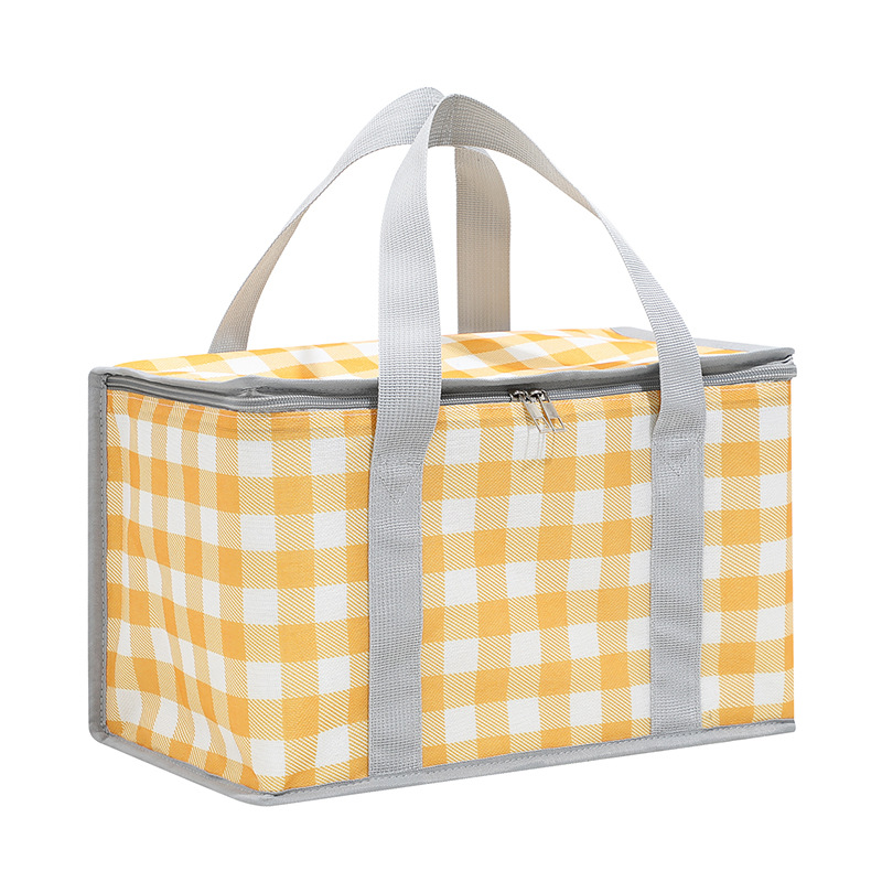 V888-ELOSUNG15474-213825-00 2PCS Yellow Insulated Picnic Lunch Bag with Checkered Design, Thermal Storage for Hot and Cold Items - Image 1