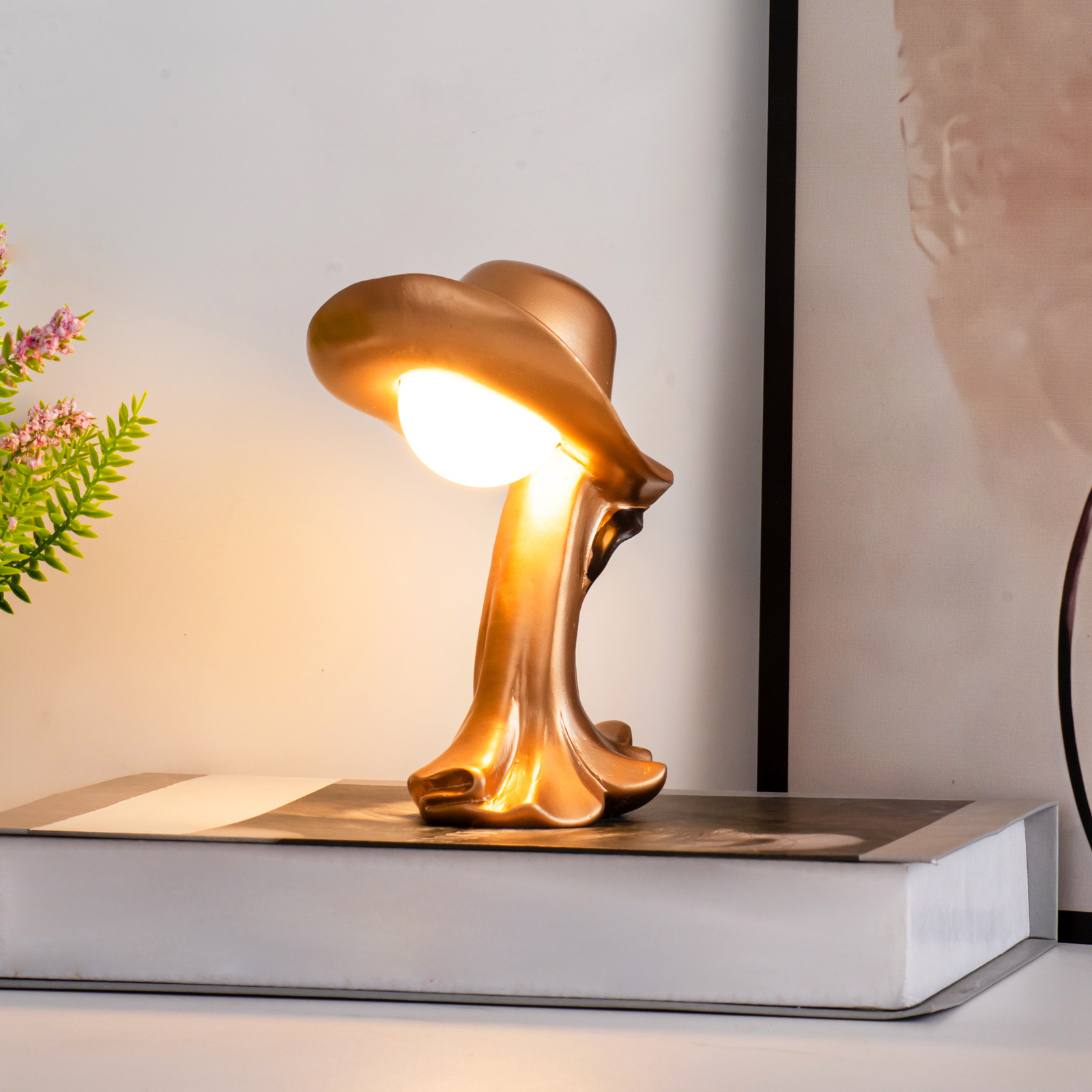 V888-ELOSUNG15479-214006-00 Gold Creative Cowboy Hat USB Table Lamp for Home and Office Decor - Image 1