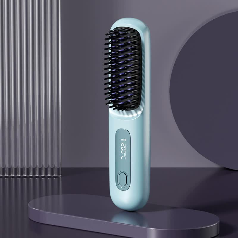 V888-ELOSUNG15549-214602-00 Blue Wireless Hair Straightening Brush - Compact and Rechargeable Styling Tool - Image 1