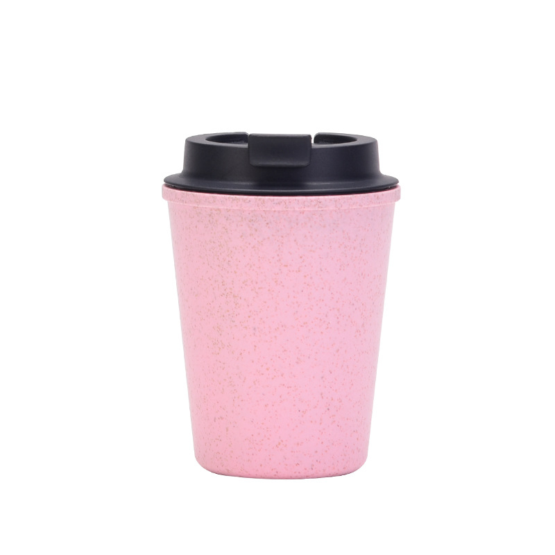 V888-ELOSUNG15601-214374-00 Pink 350ml Wheat Straw Double-Layer Coffee Cup - Eco-Friendly and Lightweight - Image 1