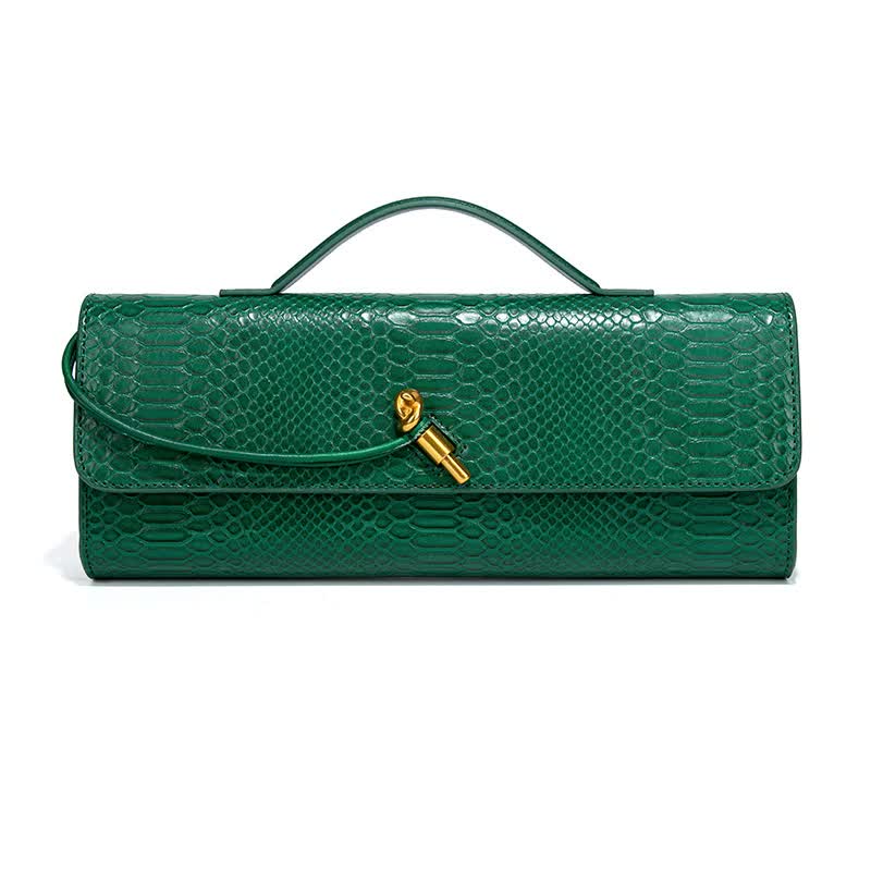V888-ELOSUNG15631-215355-00 Green Elegant PU Leather Clutch Bag with Snake Print Design - Multi-color Options - Image 1