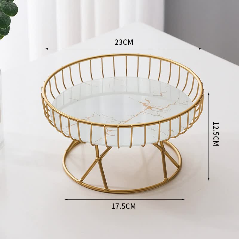 V888-ELOSUNG15632-215356-00 Elegant Iron Art Glass Serving Tray(White Glass) – Round Design with Gold Finish - Image 1