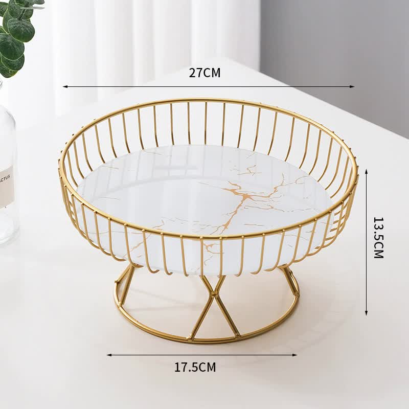 V888-ELOSUNG15634-215035-00 Elegant Iron Art Glass Serving Tray(White Glass) - Round Design with Gold Finish 27*13.5*17.5cm - Image 1