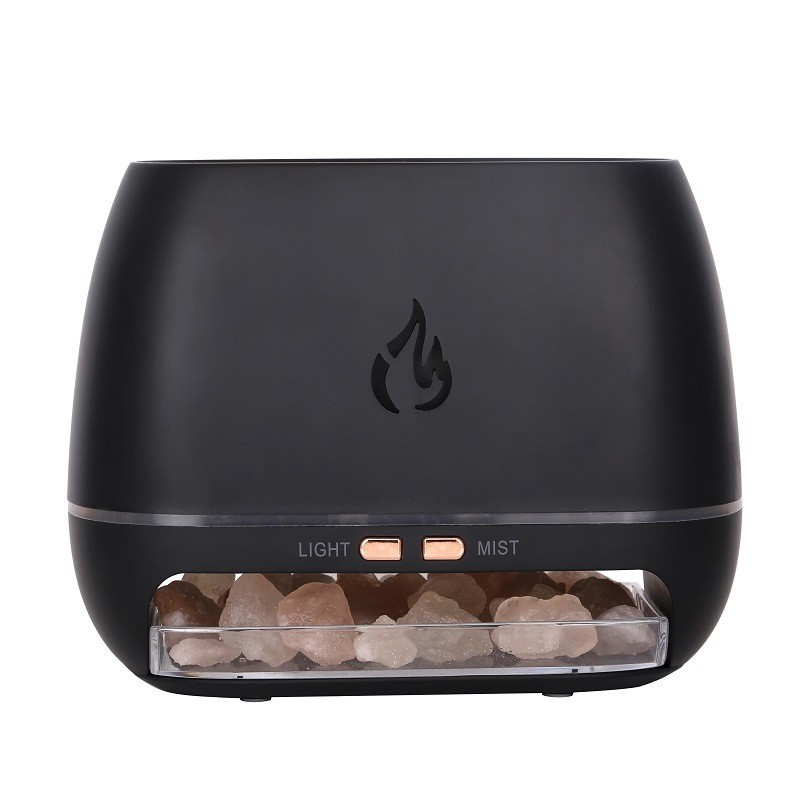 V888-ELOSUNG15732-215499-00 Black Himalayan Salt Flame Aroma Diffuser - 250ml Ultrasonic Humidifier with 7-Color LED Light for Relaxation and Decor - Image 1
