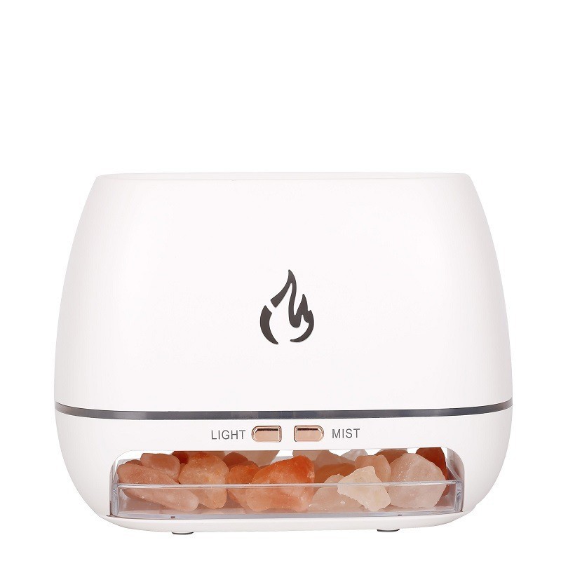 V888-ELOSUNG15733-215500-00 White Himalayan Salt Flame Aroma Diffuser - 250ml Ultrasonic Humidifier with 7-Color LED Light for Relaxation and Decor - Image 1
