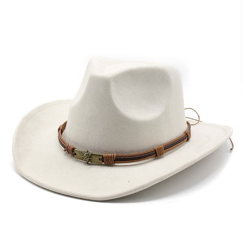 V888-ELOSUNG15774-215747-00 Off White Unisex Faux Suede Western Cowboy Hat - Wide Brim Vintage Fedora for Outdoor Travel,M(57-58cm) - Image 1