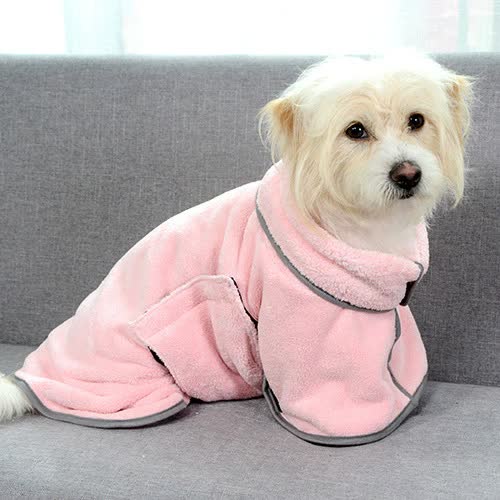 V888-ELOSUNG15809-215860-00 2PCS/XS Size Pink Soft and Absorbent Dog Bathrobe Towel - Cozy Pet Drying Wrap for Small to Medium Dogs - Image 1