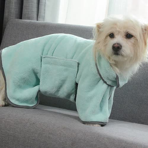 V888-ELOSUNG15812-215863-00 2PCS/XS Size Green Soft and Absorbent Dog Bathrobe Towel - Cozy Pet Drying Wrap for Small to Medium Dogs - Image 1