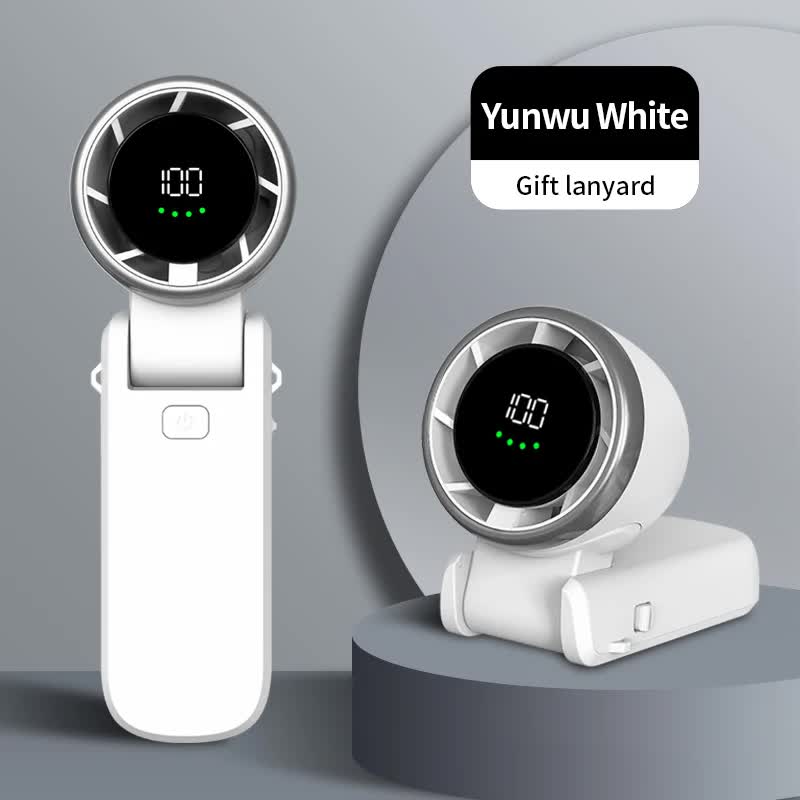 V888-ELOSUNG15844-216018-00 White Portable USB Rechargeable Handheld Fan with Digital Display - Image 1