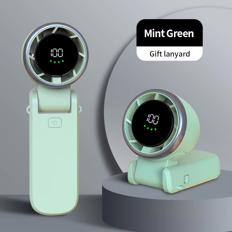 V888-ELOSUNG15847-216029-00 Mint Green Portable USB Rechargeable Handheld Fan with Digital Display - Image 1