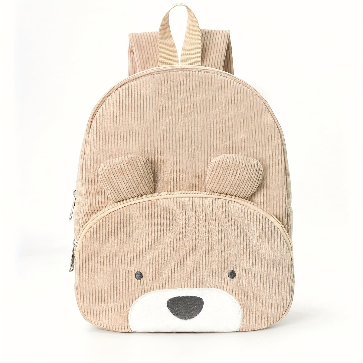 V888-ELOSUNG15888-216407-00 Cute Khaki Bear Backpack - Soft Corduroy Material with Adjustable Straps - Image 1