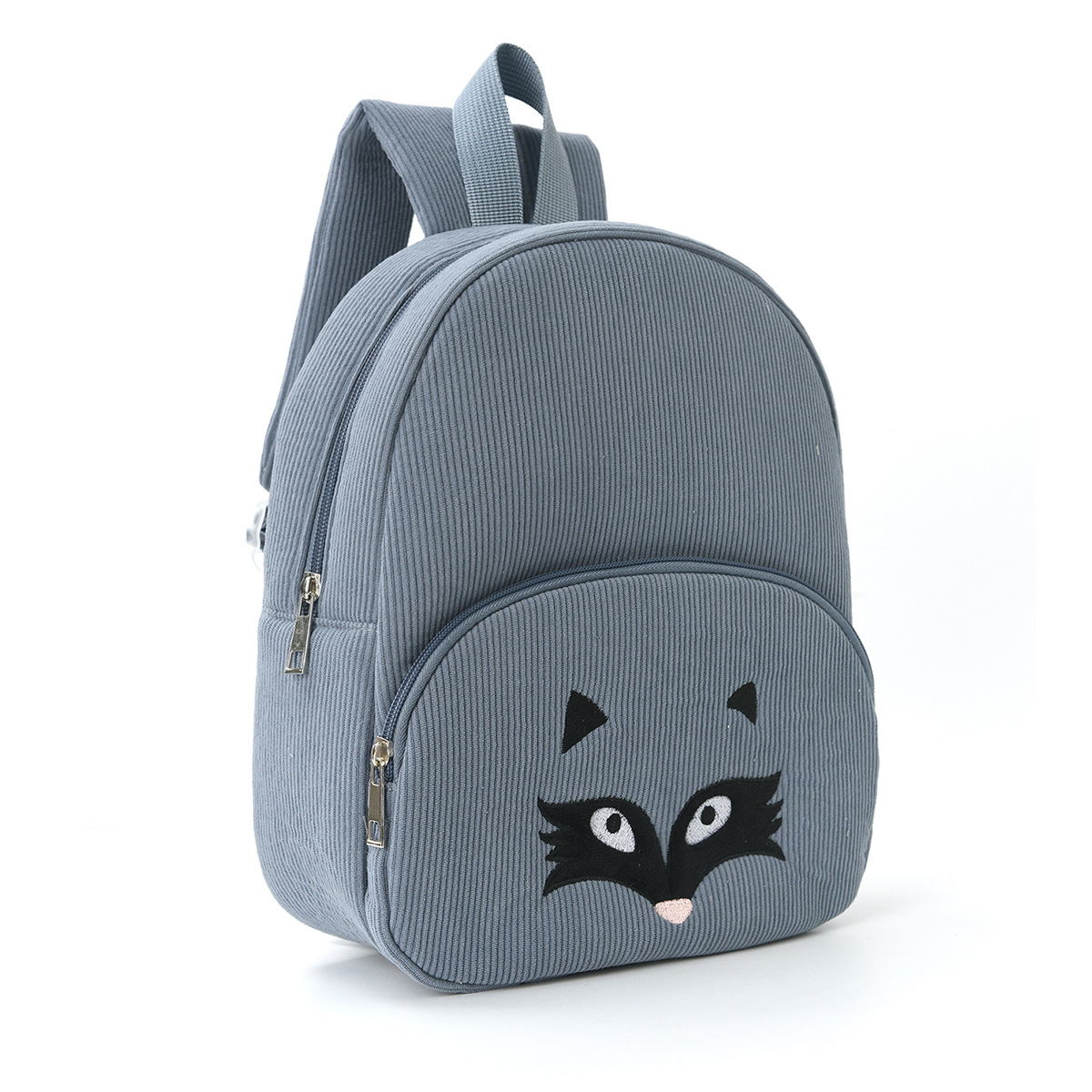 V888-ELOSUNG15892-216411-00 Cute Blue Fox Backpack - Soft Corduroy Material with Adjustable Straps - Image 1