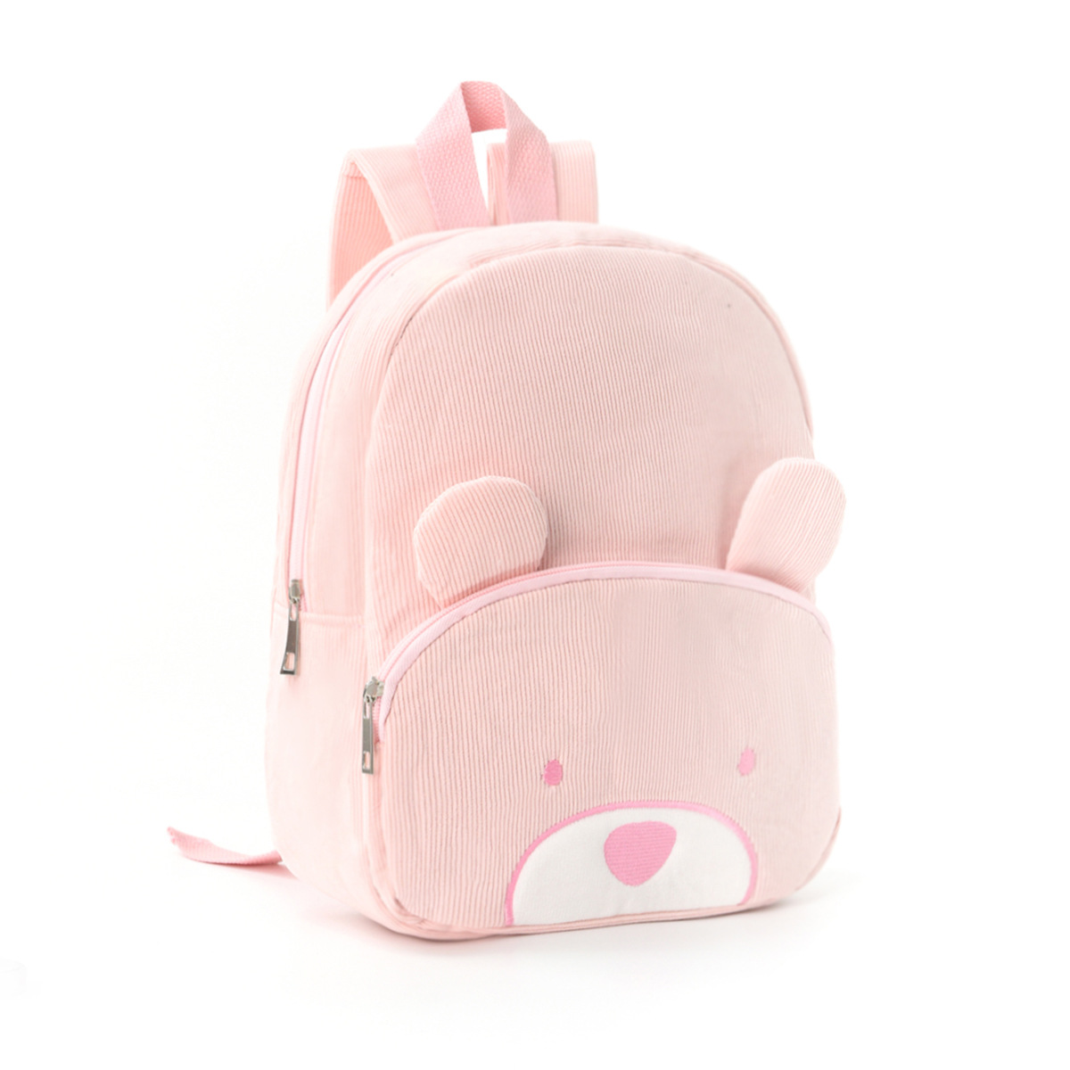 V888-ELOSUNG15893-216412-00 Cute Pink Bear Backpack - Soft Corduroy Material with Adjustable Straps - Image 1