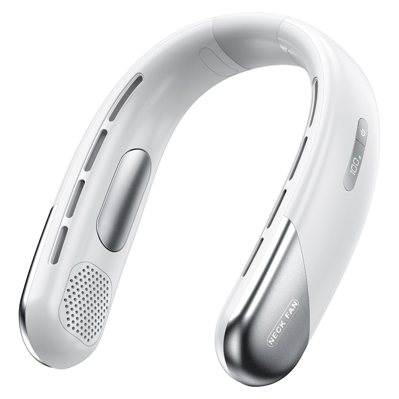 V888-ELOSUNG15947-216940-00 Digital Display Neck Fan - Rechargeable Portable Wearable Fan with Adjustable Speed- White 1200mAh - Image 1