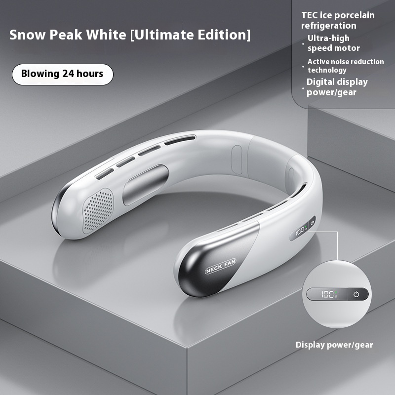 V888-ELOSUNG15949-216942-00 Digital Display Neck Fan - Rechargeable Portable Wearable Fan with Adjustable Speed- White 2400mAh - Image 1