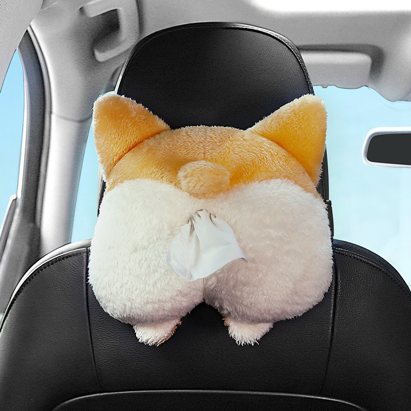 V888-ELOSUNG15962-216963-00 2PCS Cute Dog-Shaped Tissue Box - Plush Tissue Holder for Car and Home Use - Image 1