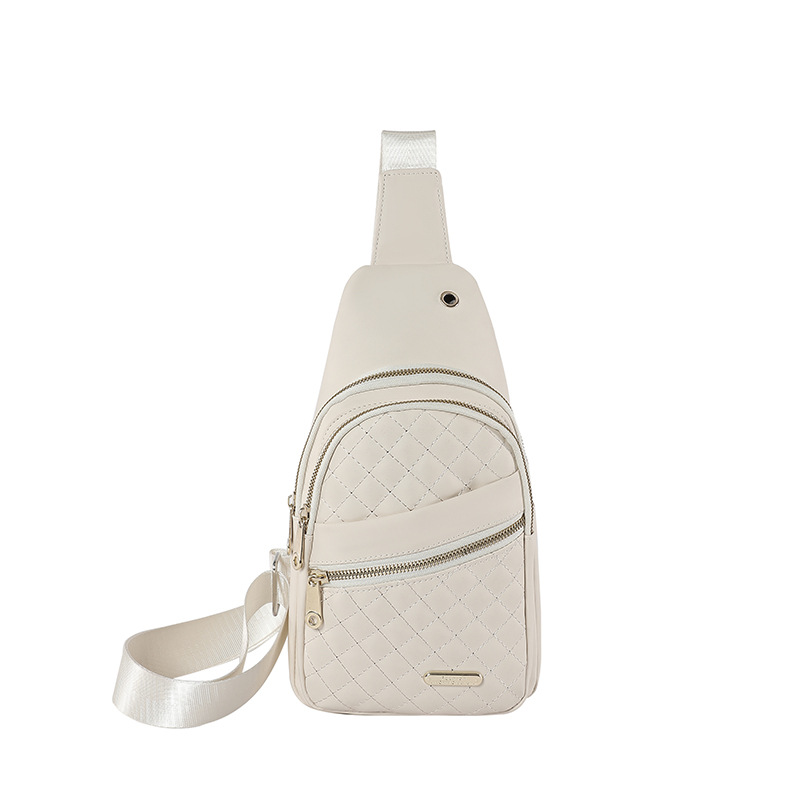 V888-ELOSUNG16013-214208-00 White Women's Quilted Sling Bag - Stylish Crossbody Shoulder Backpack - Image 1