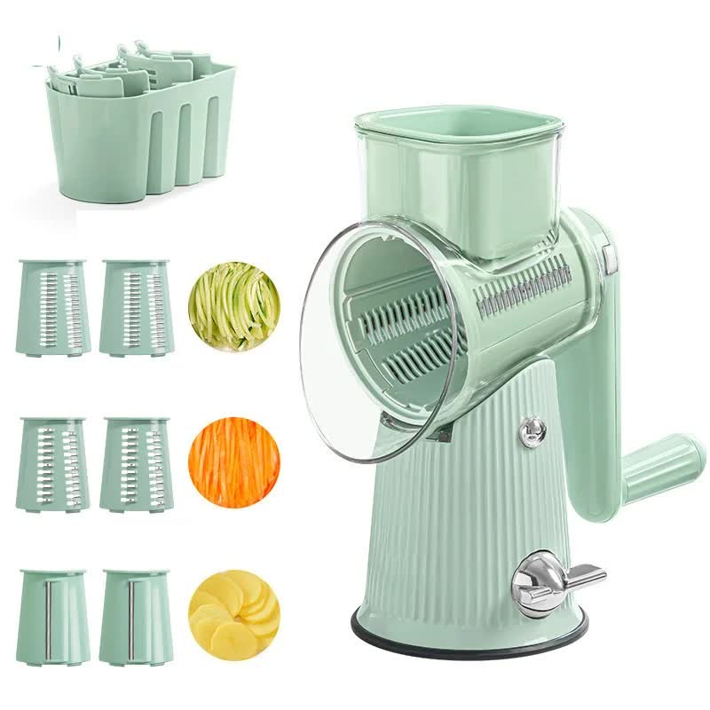 V888-ELOSUNG16038-214631-00 Green 10-in-1 Manual Vegetable Slicer with Interchangeable Blades - Multifunctional Rotary Grater and Shredder for Kitchen Use - Image 1