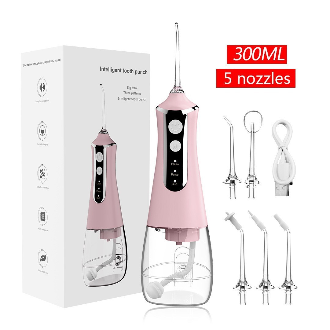 V888-ELOSUNG16044-214635-00 Pink 300ML Cordless Water Flosser with 5 Nozzles - Rechargeable Portable Oral Irrigator - Image 1