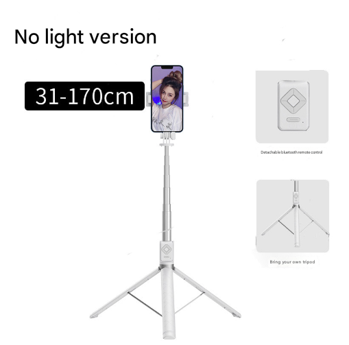 V888-ELOSUNG16116-214528-00 White No Light 3-in-1 Bluetooth Selfie Stick with Tripod and Remote Control - Adjustable for Smartphones - Image 1