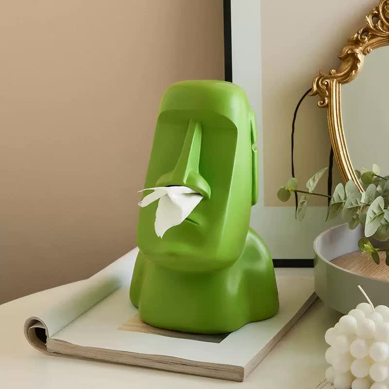 V888-ELOSUNG16133-215331-00 Green Creative Moai Tissue Holder - Fun and Unique Decorative Dispenser - Image 1