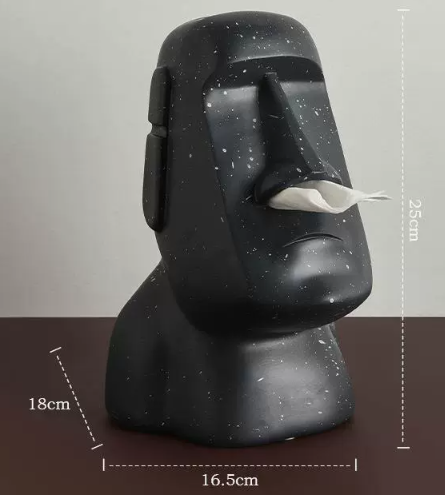 V888-ELOSUNG16136-215334-00 Black Creative Moai Tissue Holder - Fun and Unique Decorative Dispenser - Image 1