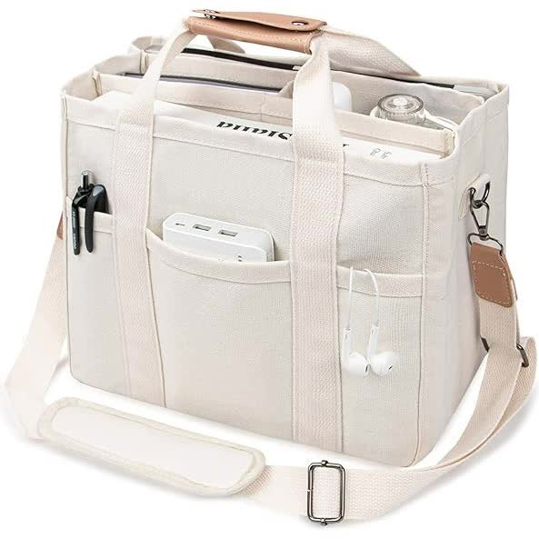 V888-ELOSUNG16138-215025-00 White Multi-Functional Canvas Tote Bag with Adjustable Strap - Spacious and Durable - Image 1