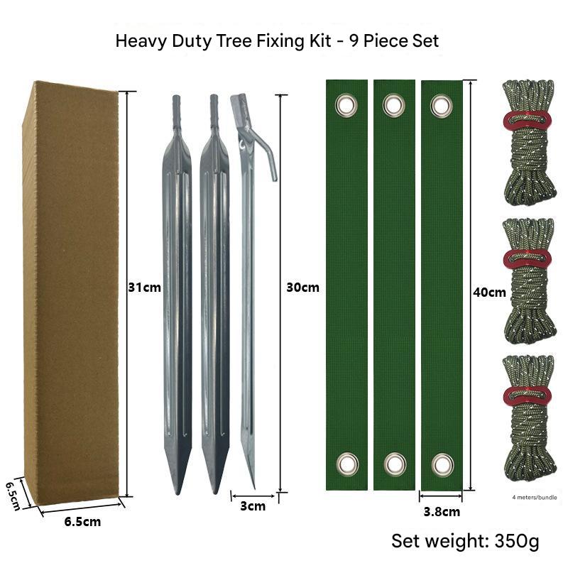 V888-ELOSUNG16158-214923-00 Silver Spike Army Green Windscreens Heavy-Duty Tree Anchoring Kit - 9-Piece Set with Ground Stakes, Straps, and Ropes - Image 1