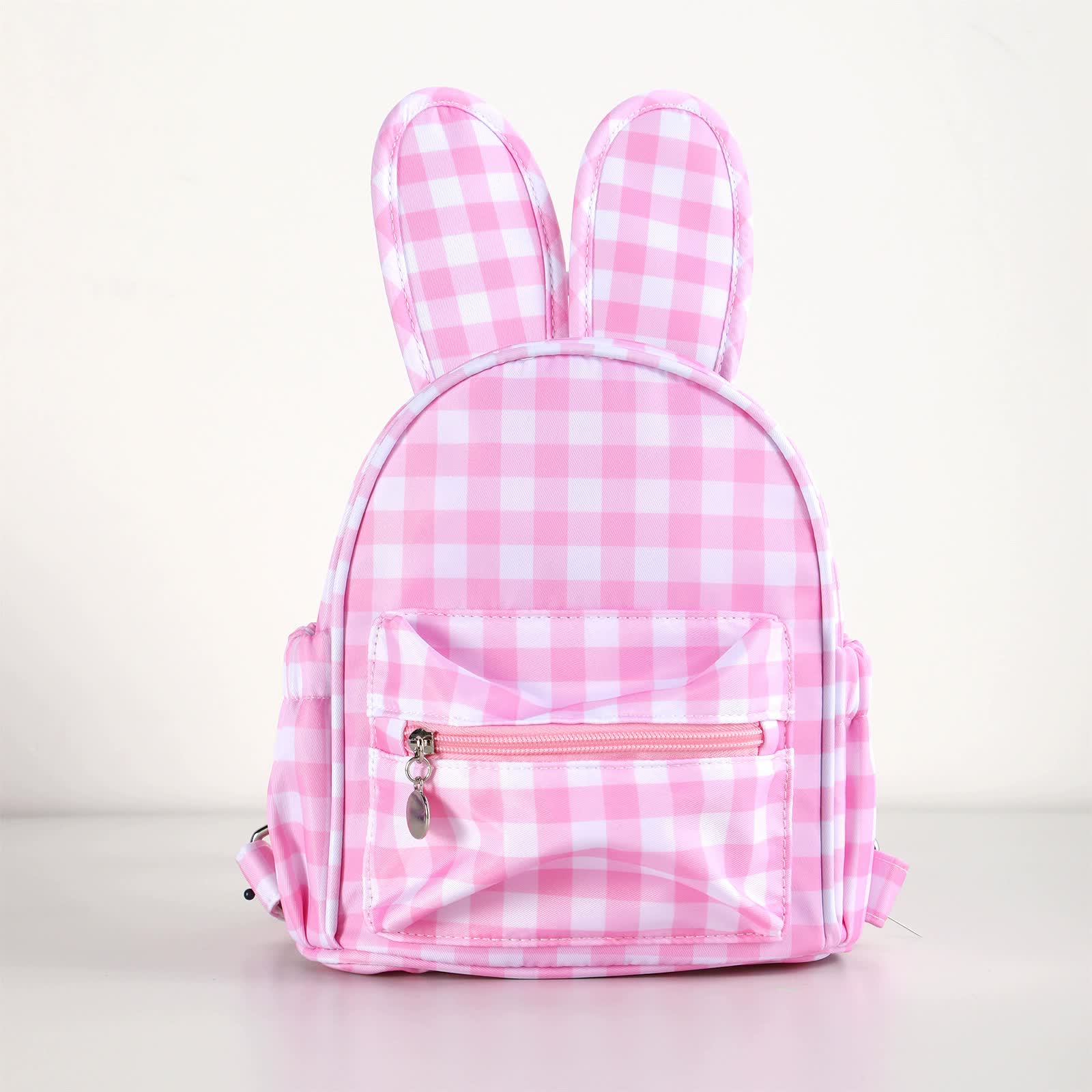 V888-ELOSUNG16212-215163-00 Pink Kids Bunny Ear Gingham Backpack - Cute Mini Bag for Girls - Image 1