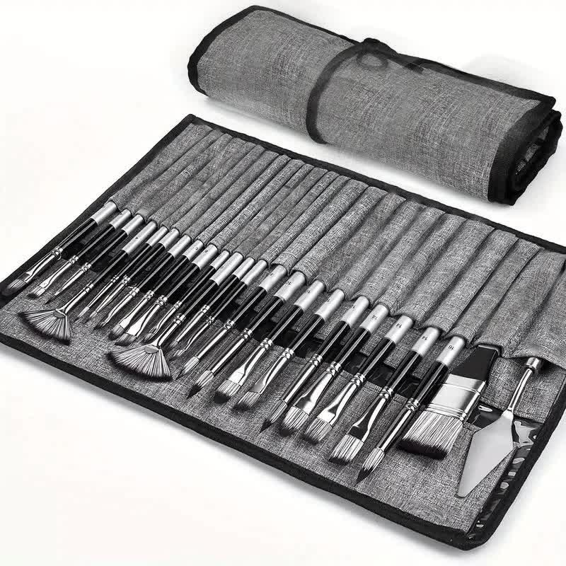V888-ELOSUNG16293-215562-00 Professional Artist Brush Set with Portable Roll-Up Canvas Case - 36 x 26 cm - Image 1