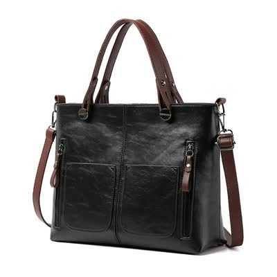 V888-ELOSUNG16323-215780-00 Black Women's Classic PU Leather Tote Bag with Double Handles - Multi-Pocket Shoulder Bag in Black - Image 1