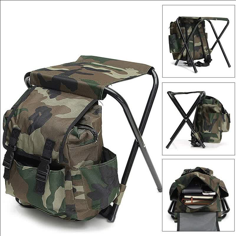 V888-ELOSUNG16328-215782-00 Camouflage Foldable Backpack with Built-in Chair – Multi-Functional Outdoor Camping Stool Bag - Image 1