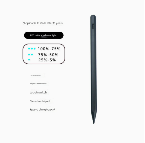 V888-ELOSUNG16374-215925-00 Black Stylus Pen for iPad (2018 & Later) - Tilt Pressure, Magnetic Attachment, LED Battery Indicator, Type-C Rechargeable - Image 1