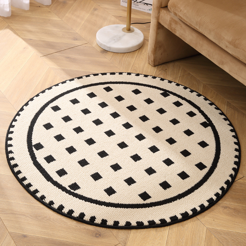 V888-ELOSUNG16400-215982-00 Grunge White Modern Round Area Rug with Geometric Black and White Pattern - Image 1