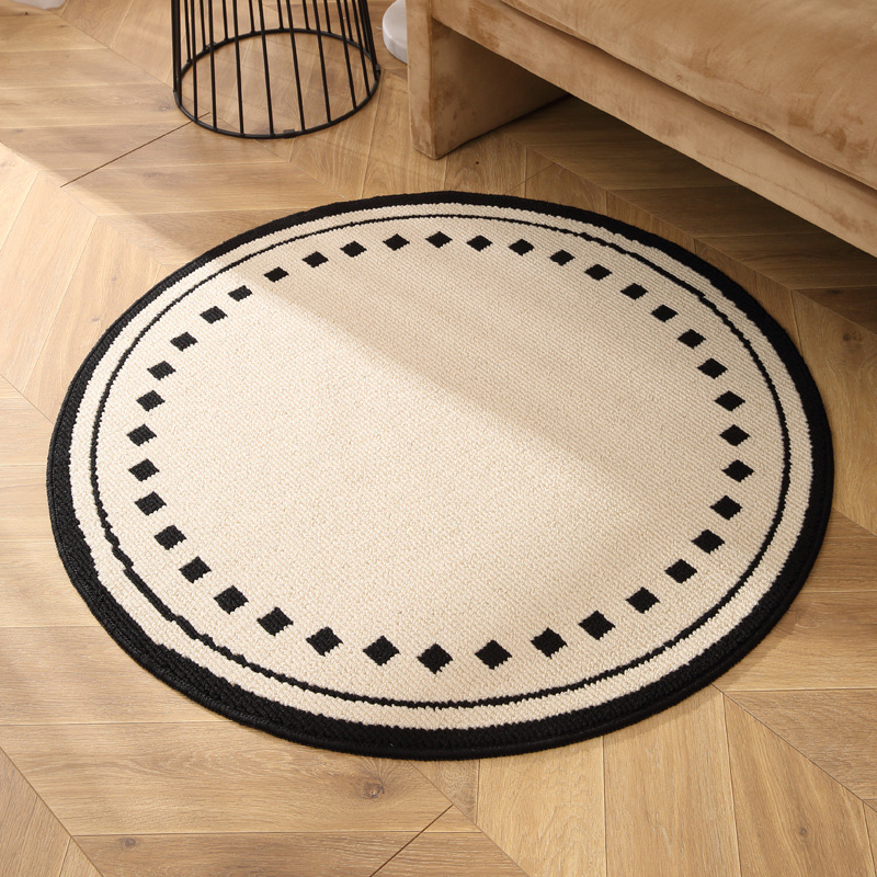 V888-ELOSUNG16402-215985-00 Meragh White Modern Round Area Rug with Geometric Black and White Pattern - Image 1