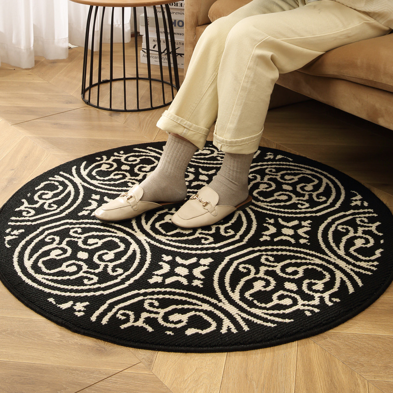 V888-ELOSUNG16405-215994-00 Vine Modern Round Area Rug with Geometric Black and White Pattern - Image 1
