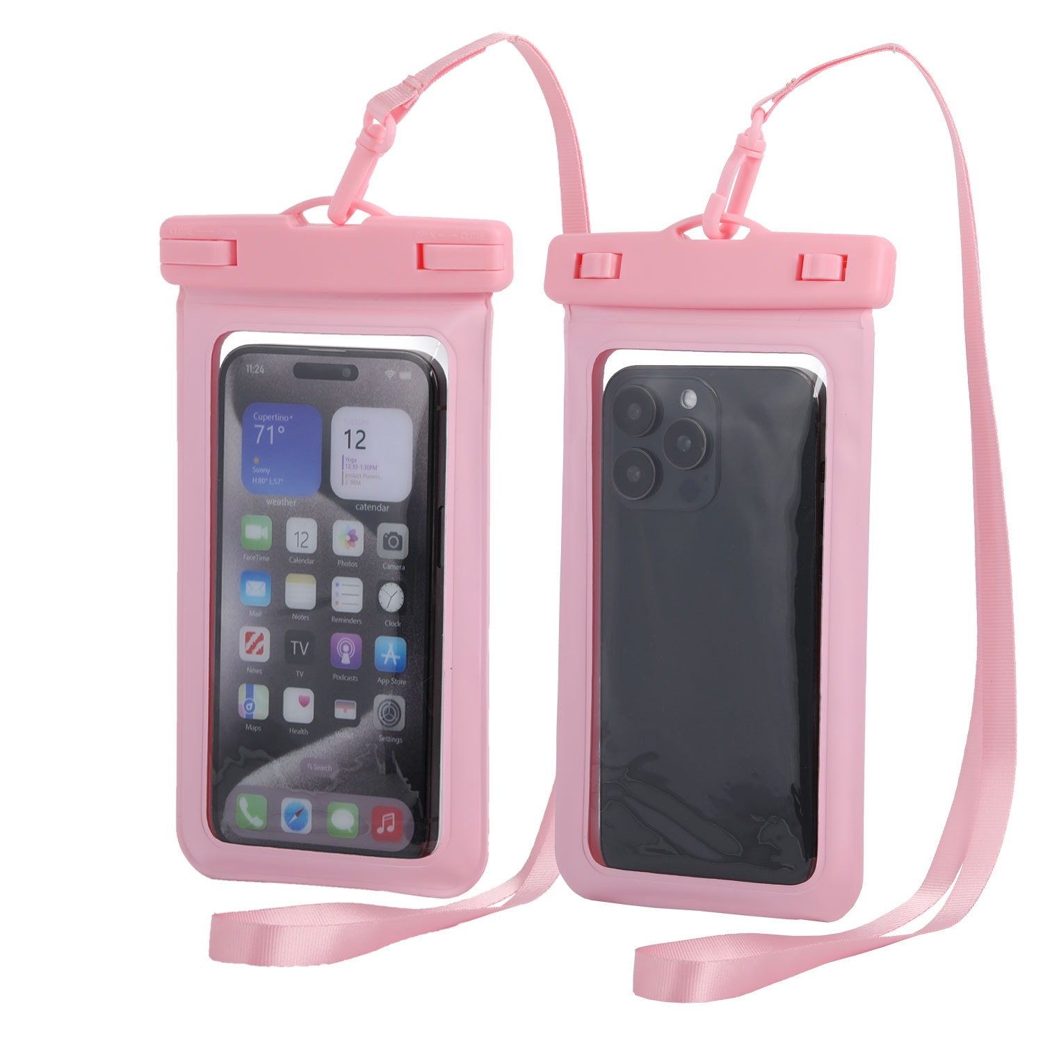 V888-ELOSUNG16431-216049-00 Pink Four Pieces Per Set Waterproof Phone Pouch with Clear Touchscreen Window and Lanyard - Image 1
