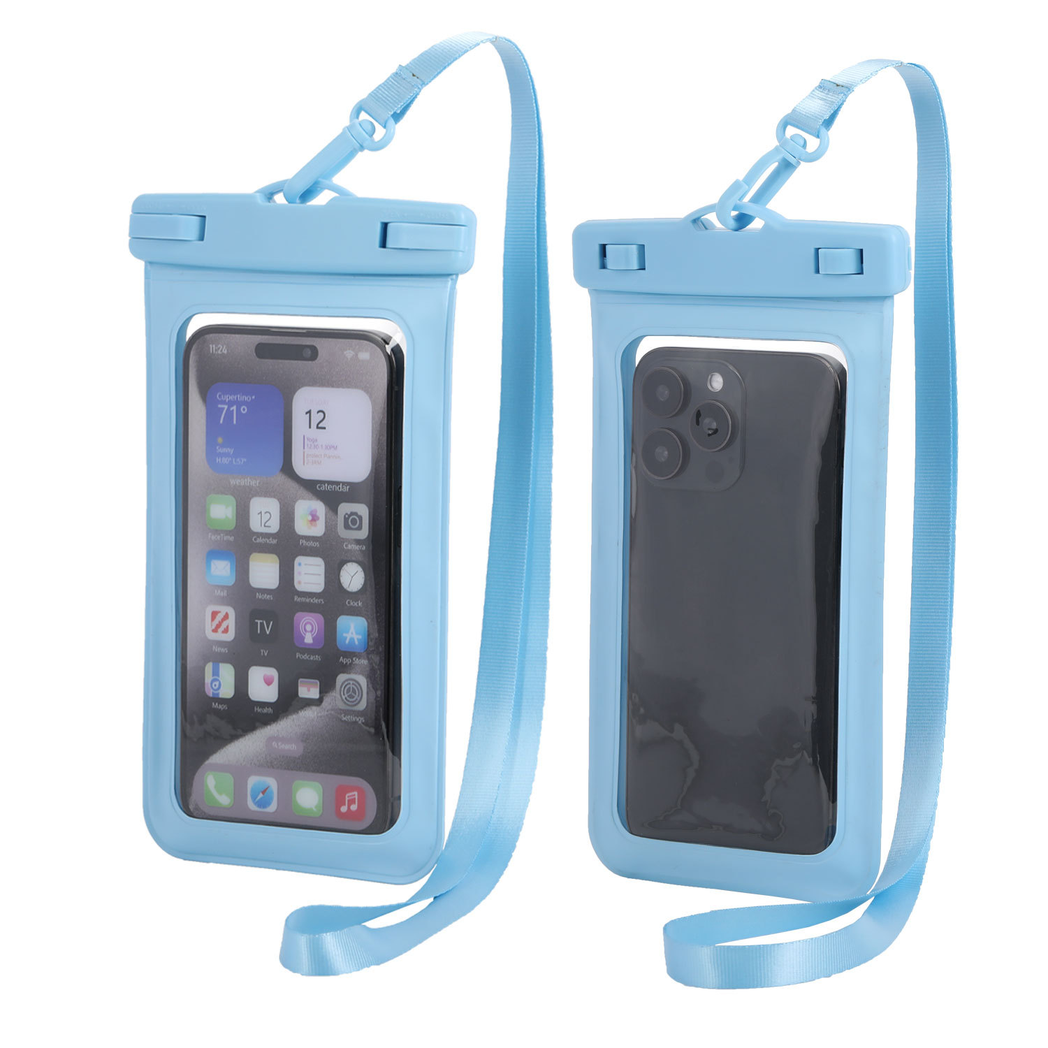 V888-ELOSUNG16432-216050-00 Blue Four Pieces Per Set Waterproof Phone Pouch with Clear Touchscreen Window and Lanyard - Image 1