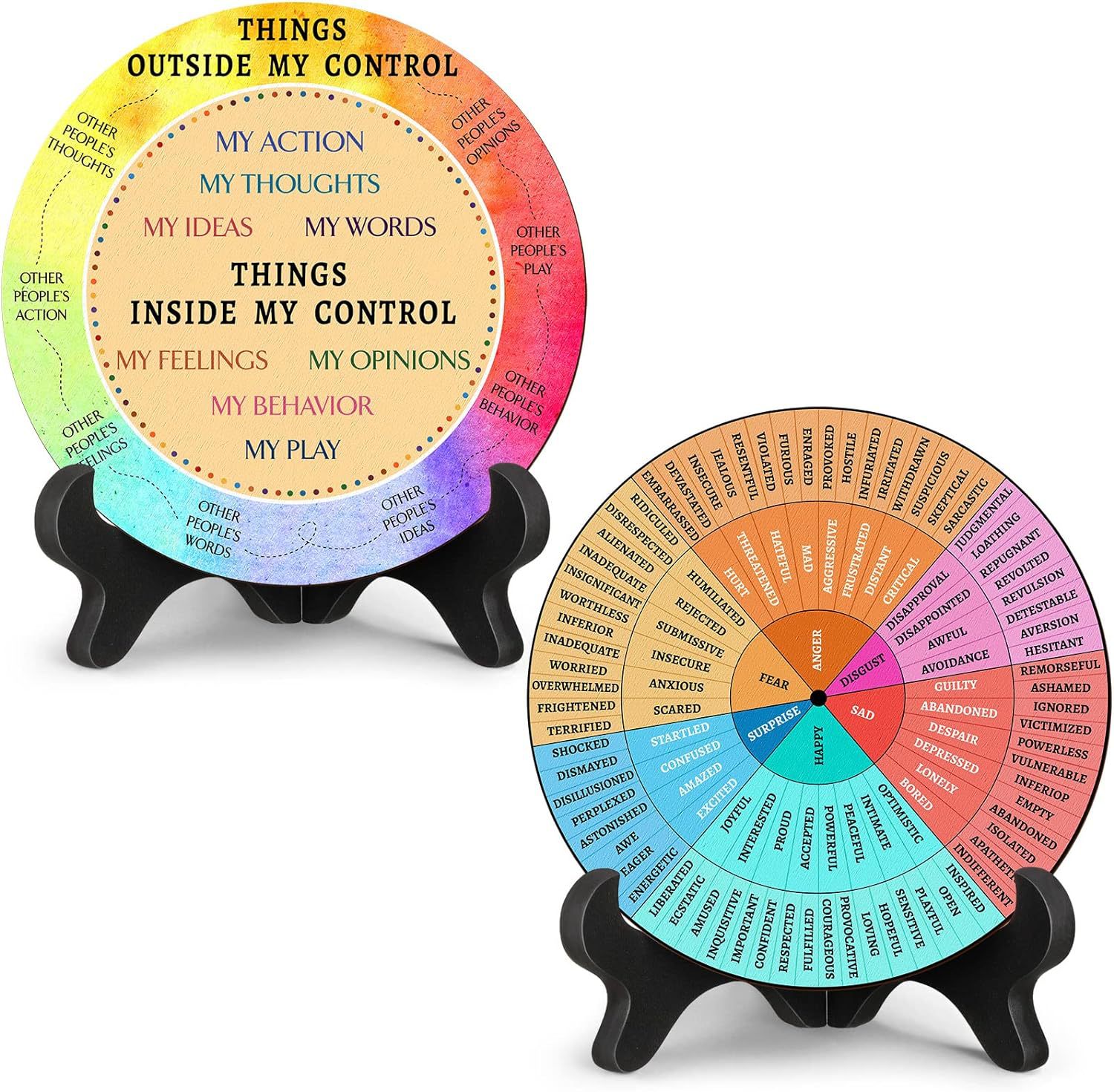 V888-ELOSUNG16530-216494-00 2 PCS for Each One Rainbow Color Scheme Emotion Wheel and Control Circle with Display Stands for Personal Development - Image 1