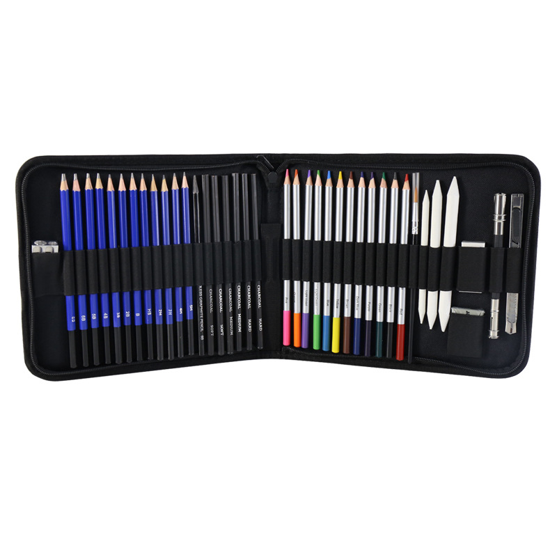 V888-ELOSUNG16552-216557-00 Blue 40-Piece Drawing Pencil Set, Professional Art Kit in Convenient Storage Case - Image 1