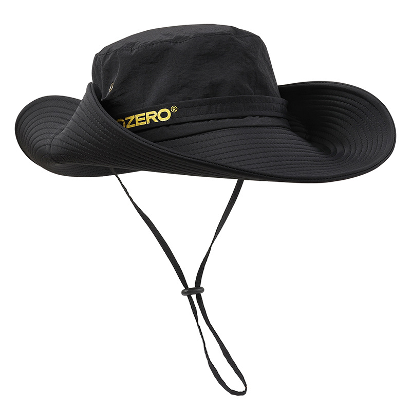 V888-ELOSUNG16582-216617-00 Black Outdoor UV Protection Wide-Brim Boonie Hat with Mesh Ventilation - Image 1