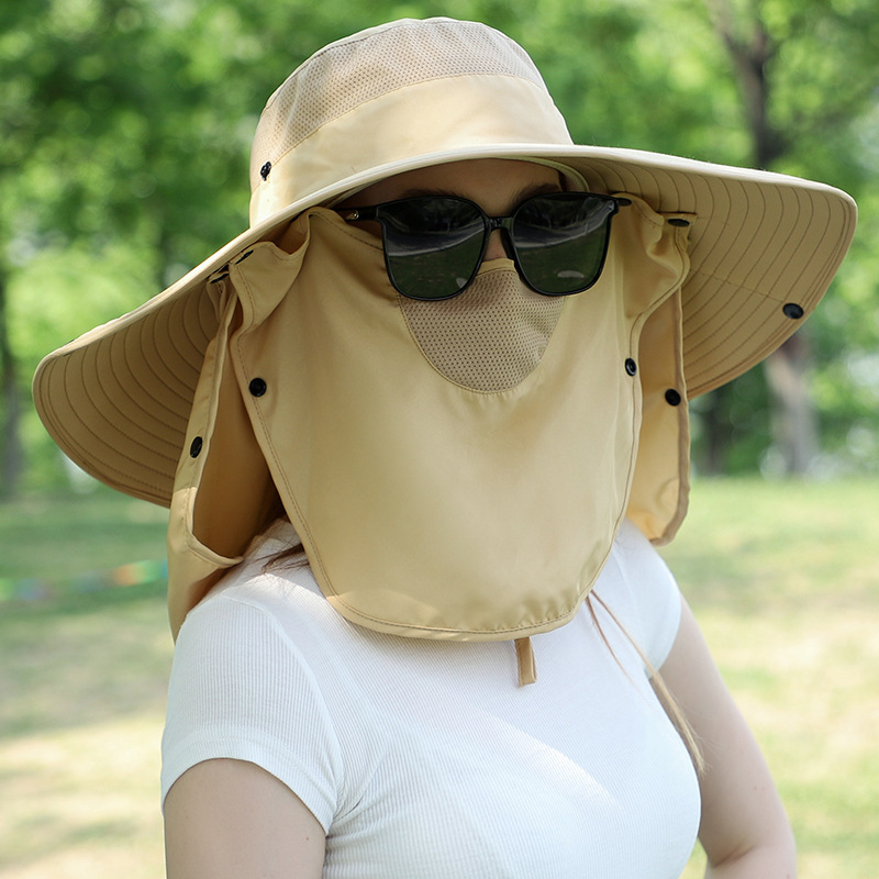 V888-ELOSUNG16597-216636-00 Yellow Wide Brim Sun Protection Hat with Face Shield - Adjustable for Ultimate UV Protection - Image 1